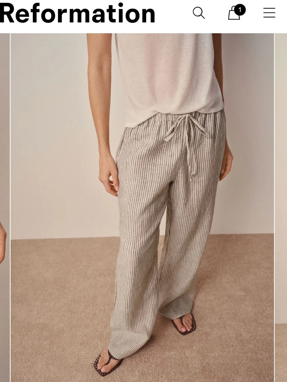 NWT Reformation Linen Olina Pants Beige & Cream Stripes